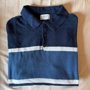 American Eagle Men's Sweater Polo - Striped Navy